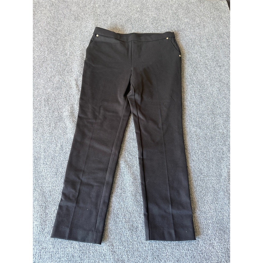 Anne Klein Black Pull On Straight Leg‎ Dress Pants Womens Large Gold Hardware